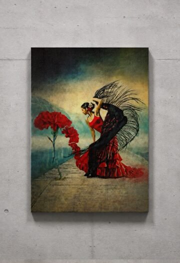 Flamenca clavel. Óleo, A3 · 29,7 × 42 cm. Norelys Correa