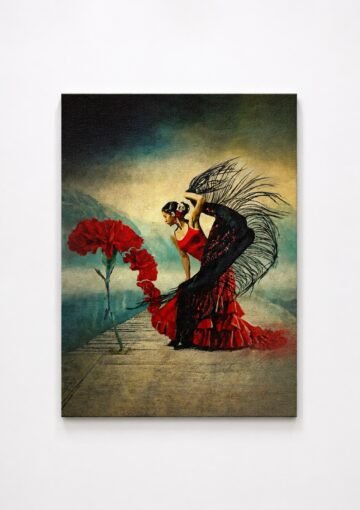 Flamenca clavel. Óleo, A3 · 29,7 × 42 cm. Norelys Correa