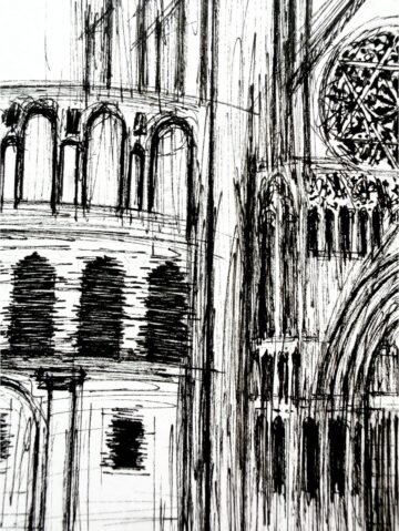 Catedral del Sant Calze. Tinta, 30 × 21 cm. Norelys Correa