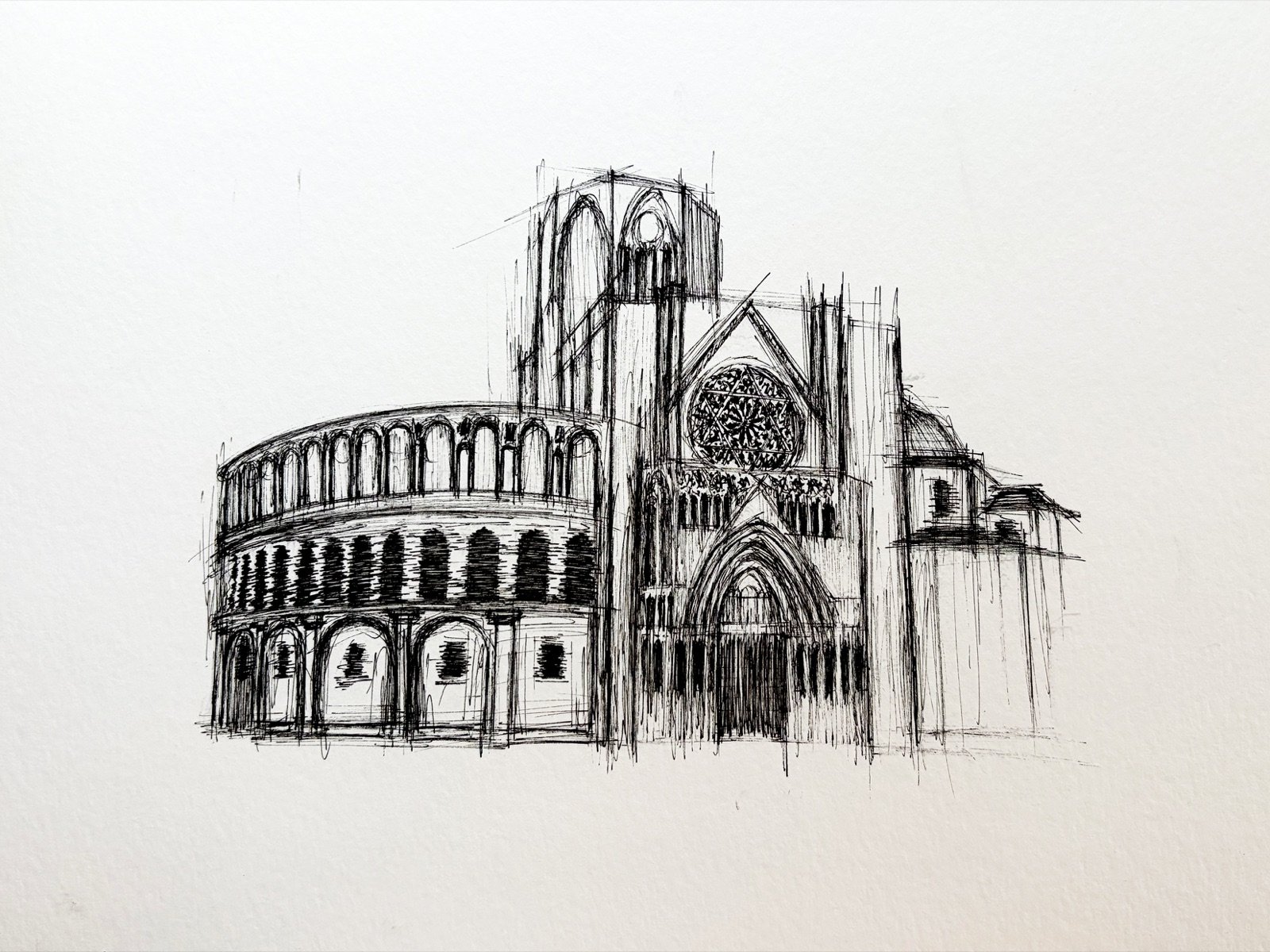 Catedral del Sant Calze. Tinta, 30 × 21 cm. Norelys Correa