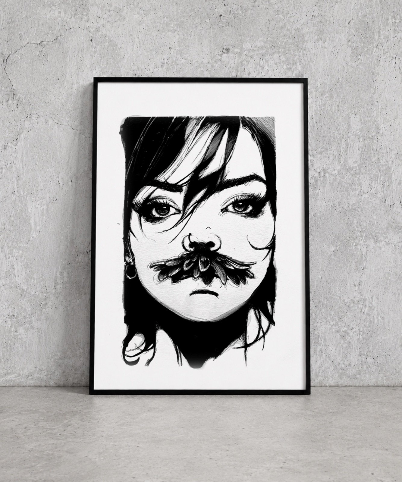 Mustache. Tinta, 30 × 21 cm. Norelys Correa