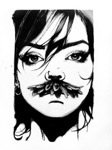 Mustache. Tinta, 30 × 21 cm. Norelys Correa